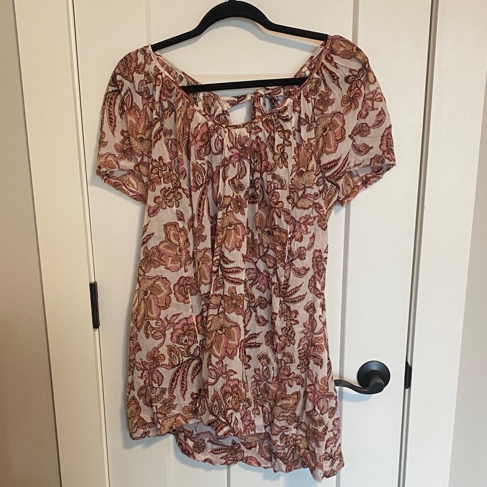 Free People Floral Mini Dress in Pink and Brown Small